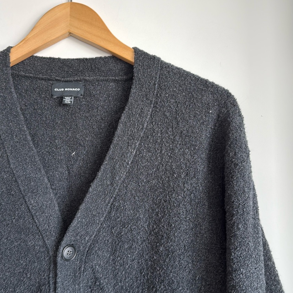 Club Monaco Men’s Boucle Cardigan in Charcoal Grey - Medium